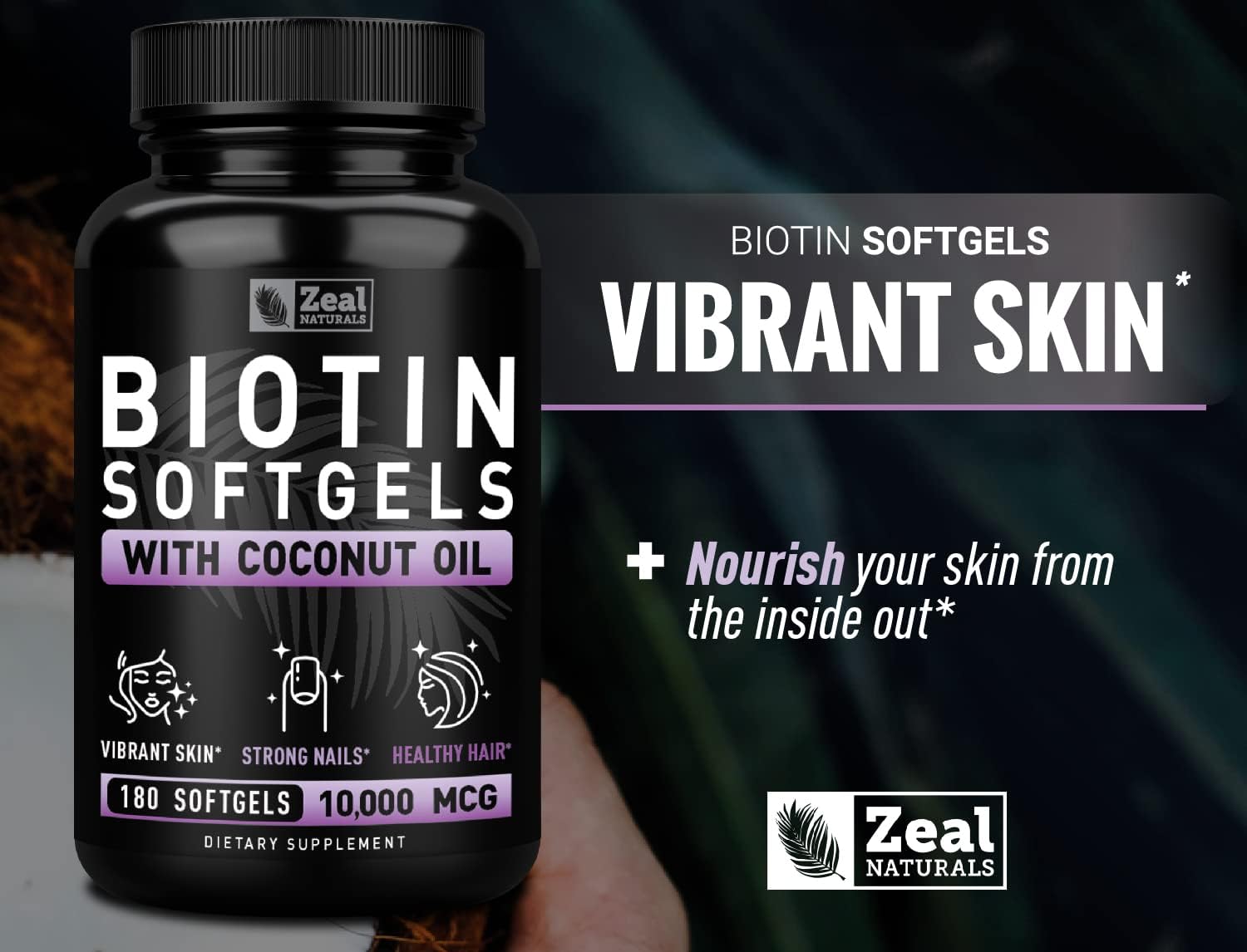 Zeal Naturals Biotin with Coconut Oil for Hair 10000mcg (180 Softgels) Biotin Supplement - Biotin Pills for Hair Skin and Nails Vitamins for Women Biotin Capsules for Men Hair Growth 6 mo Supply : Health & Household