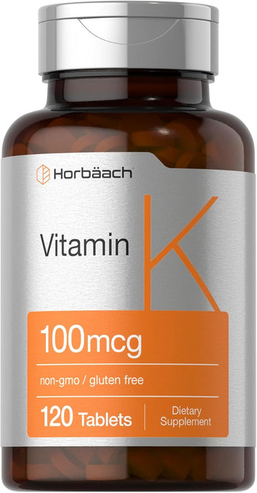 Horbäach Vitamin K Supplement | 100Mcg | 120 Tablets | Vegetarian, Non-Gmo & Gluten Free Supplement