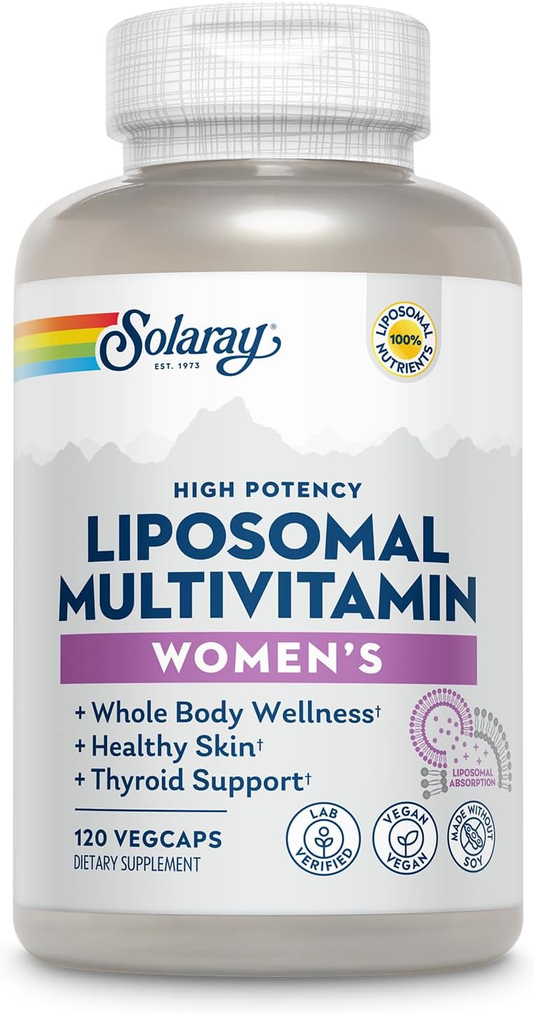 Solaray Liposomal Multivitamin For Women, Enhanced Absorption, High Potency W/Iron, Vitamin D, Vitamin C, B12, Biotin, Coq10, Immune Support, Bone Health, Vegan, 60 Servings, 120 Vegcaps