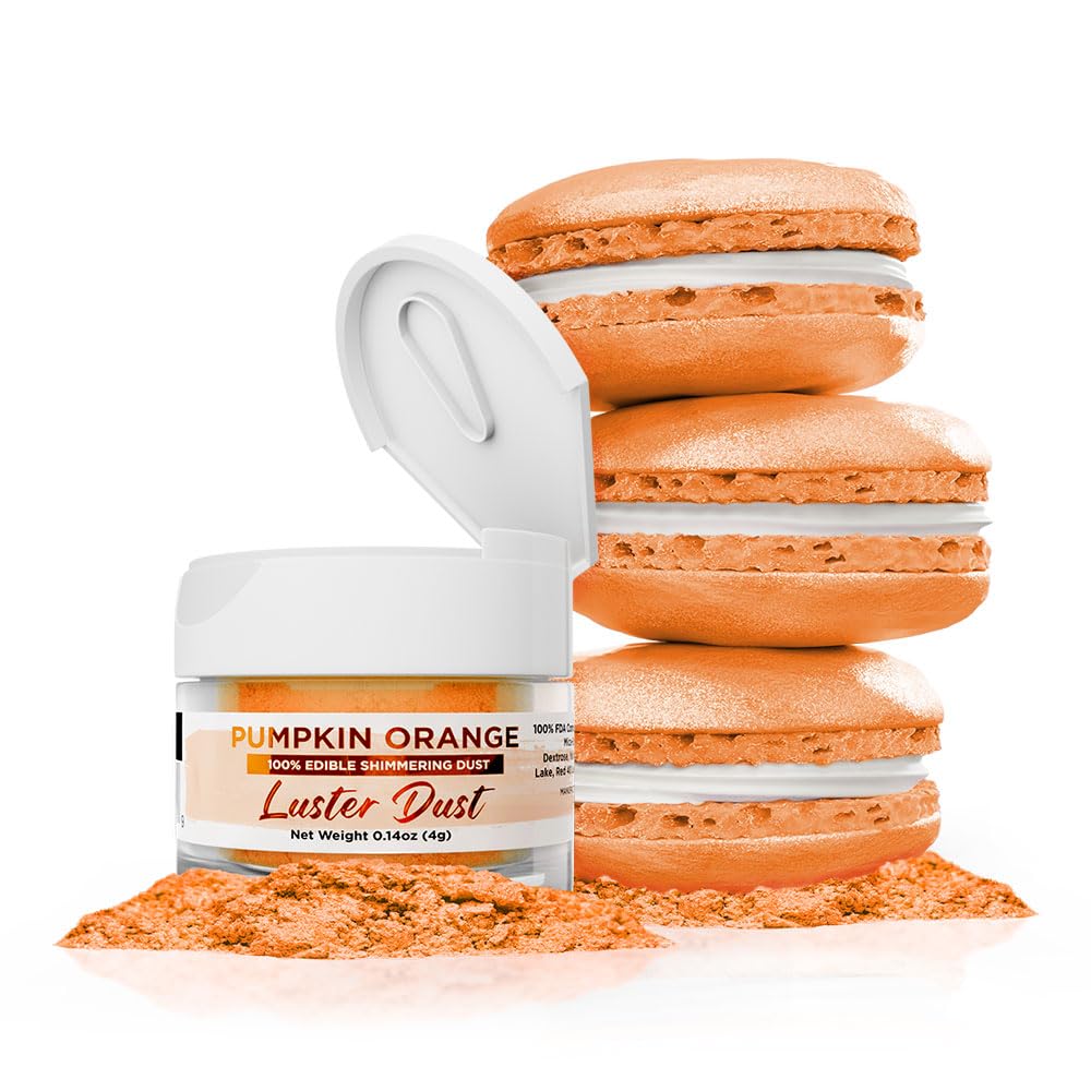 Luster Dust - Pumpkin Orange (4G 1X Jar) | Edible Vegan Dust & Paint For Cake Decorating, Ice Cream, Desserts, Cocktails And Beverages By Bakell