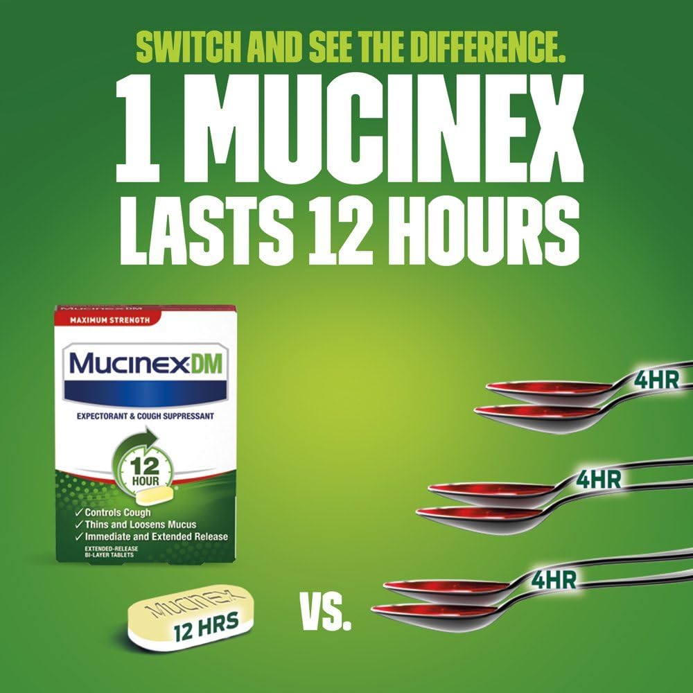 Mucinex DM Maximum Strength 12-Hour Expectorant and Cough Suppressant Tablets, 28 Count : Health & Household