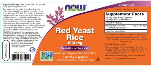 Now Foods Red Yeast Rice 600 Milligrams, 120 Veggie Caps