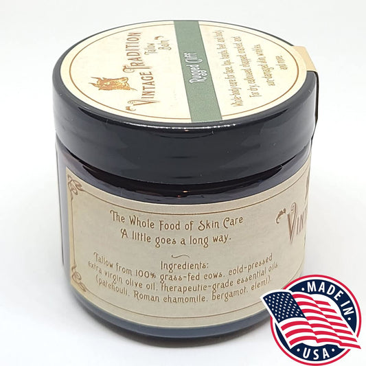 Vintage Tradition Beef Tallow All Purpose Balm - Healing, Hydrating Musk Skin Care Salve Replaces Body Lotion, Hand Cream, More - Essential Oil, Olive Oil, And Grass-Fed Tallow, 2 Fl. Oz