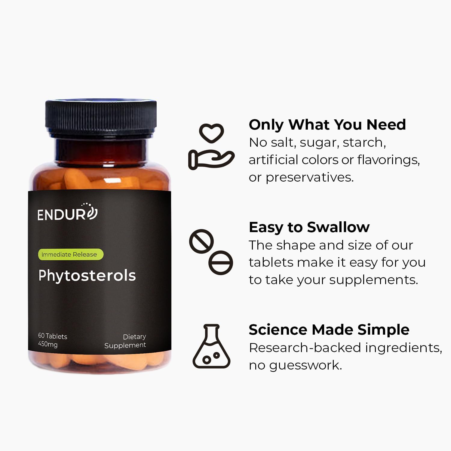 Endur Phytosterols, Promotes Heart & Prostate Health For Men, Helps Block Cholesterol Absorption & Support Urinary Comfort, 450Mg (180 Tablets) : Health & Household