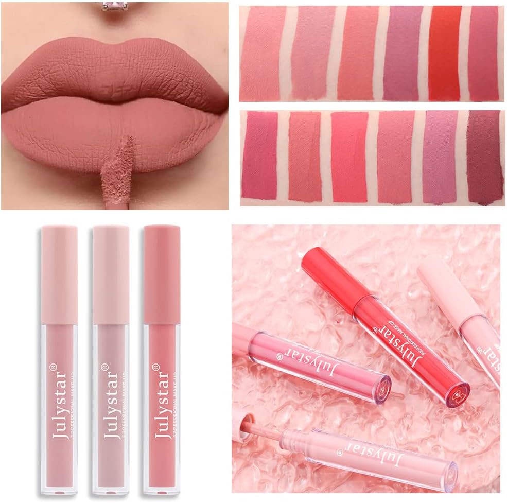 Julystar Matte Lip Glaze, Matte Lipstick, Non-Stick Cup, Non-Fading Lip Gloss, Genuine Makeup (01#)