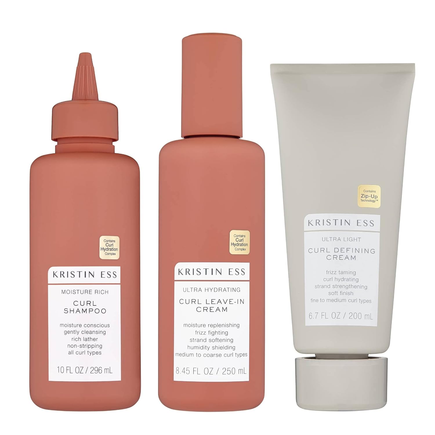 Kristin Ess Bouncy Curls Curly Hair Care Set - Moisturizing Shampoo, Hydrating Leave In Conditioner, Ultra Light Curl Defining Cream For Anti Frizz 2A-4C Curls