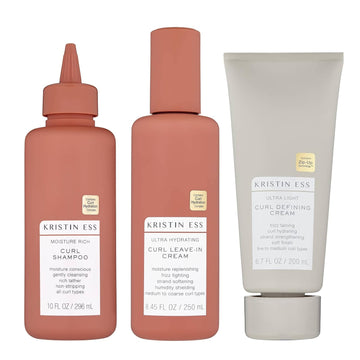 Kristin Ess Bouncy Curls Curly Hair Care Set - Moisturizing Shampoo, Hydrating Leave In Conditioner, Ultra Light Curl Defining Cream For Anti Frizz 2A-4C Curls