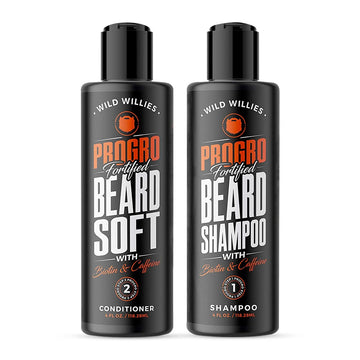 Wild Willies Moisturizing Beard Shampoo & Conditioner Kit, Progro - Fortified With Biotin & Caffeine For Facial Hair Growth, Hydration, & Softener, 4Oz