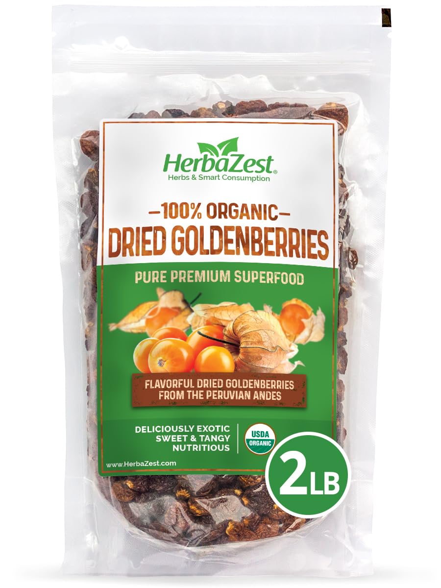 HerbaZest Goldenberries Dried Organic (32oz) - USDA Certified Organic – Vegan, Non-GMO & Gluten Free - Deliciously Exotic, Perfect for Snacks, Baked Goods, Yogurt, Cereal & Smoothies
