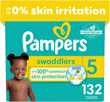 Pampers Swaddlers Diapers - Size 5, One Month Supply (132 Count), Ultra Soft Disposable Baby Diapers