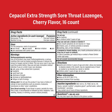 Cepacol Extra Strength Sore Throat, 16 Lozenge, 3-Pack, Cherry