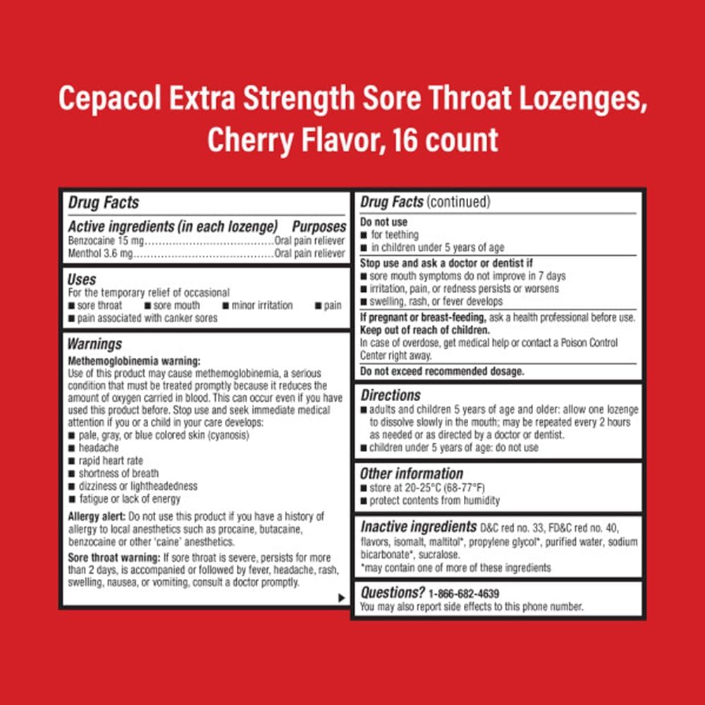 Cepacol Maximum Strength Throat Drop Lozenges, Cherry, 16 Count : Health & Household