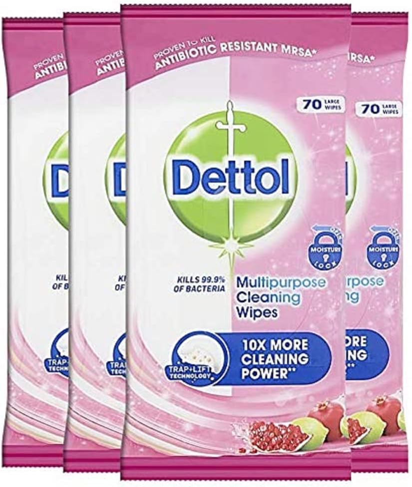Dettol Antibacterial Citrus Surface Wipes, 70 Large Sheets, Pack Of 1 - Ideal For First Aid Kit, Home Cleaning, Germ Protection, Multi-Purpose Disinfectant