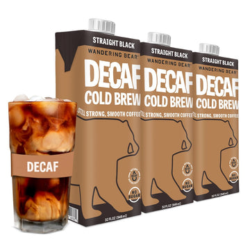 Wandering Bear Decaf Cold Brew Coffee, 32 Fl Oz, 3 Pack - Smooth, Bold, Unsweetened, Shelf-Stable, And Ready To Drink Iced Coffee, Cold Brewed Coffee, Cold Coffee