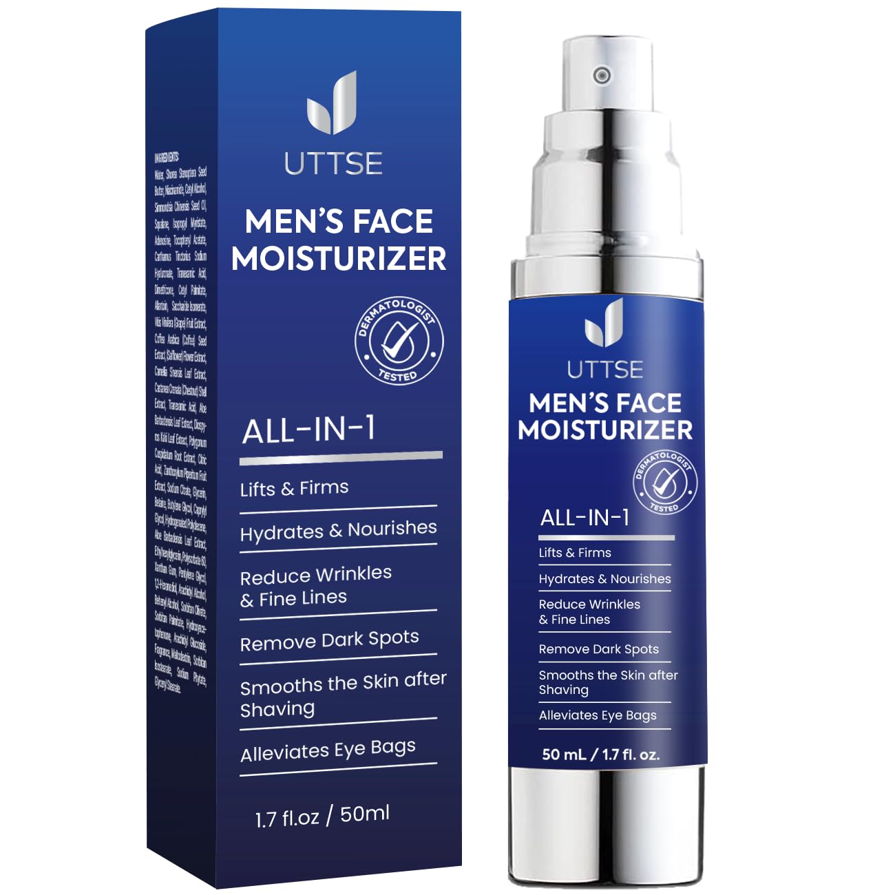 6-In-1 Mens Face Moisturizer: Face Cream For Men - Reduce The Look Of Eye Bags, Dark Circles, And Puffiness - Skin Care For Men - 1.7 Fl Oz