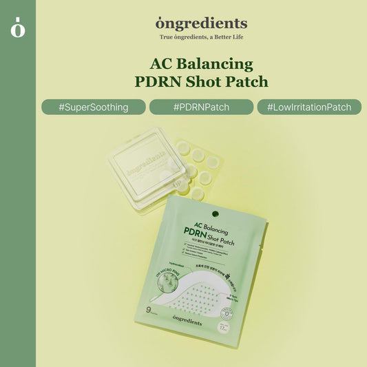 Ongredients Ac Balancing Pdrn Shot Patch | Acne Pimple Patch For Cover Pimples And Blemishes | Centella Asiatica Extract, Panthenol, Heartleaf, Micro Pin Spot Patch, | Vegan, Korean Skin Care (9Ea)