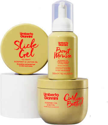 Umberto Giannini Curly Hair Routine Kit Strong Curls Strengthen + Hold For Curly, Coily, Wavy Hair - Includes Curl Cream, Mousse & Edge Gel