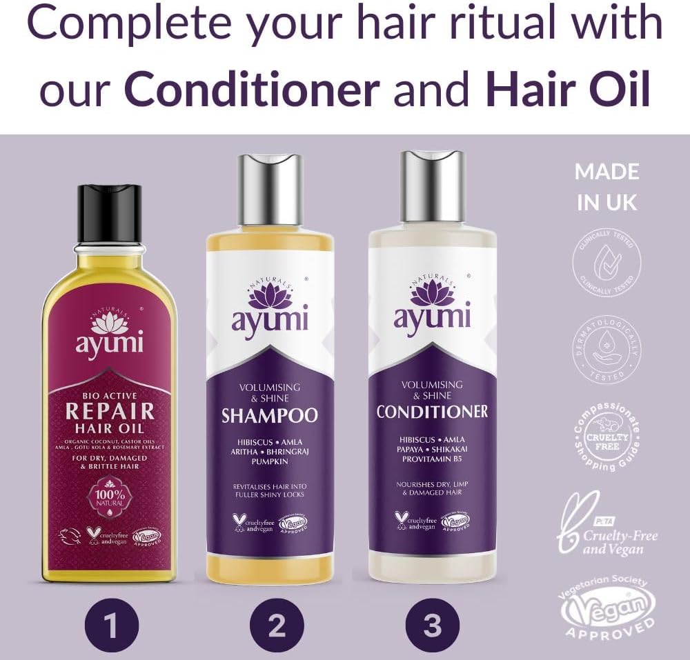 Ayumi Volumising & Shine Shampoo | Dht Blocker Shampoo With Amla Extract | For Frizz Ease With Bergamot Oil | Hydratingshampoo For Dry Scalp With Pumpkin | Women & Mensshampoo | 2 X 250Ml