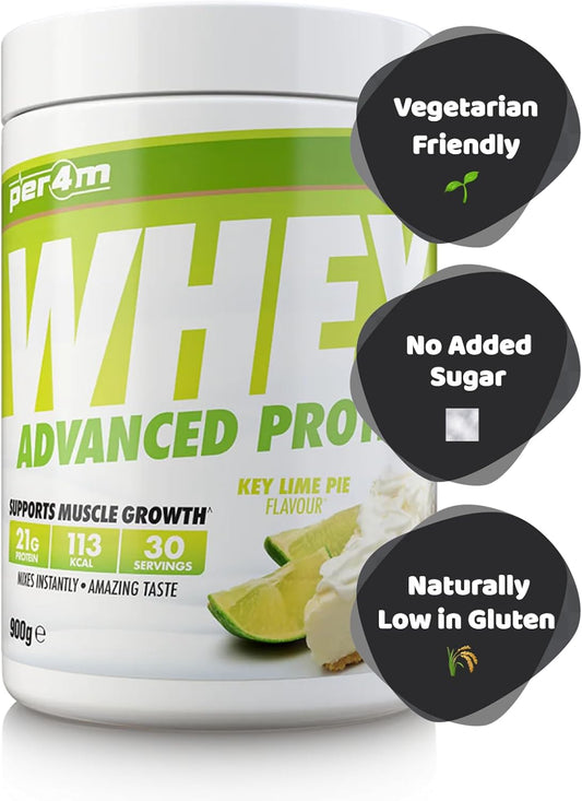 Per4M Protein Whey Powder | 30 Servings Of High Protein Shake With Amino Acids | For Optimal Nutrition When Training | Low Sugar Gym Supplements (Key Lime Pie, 900G)