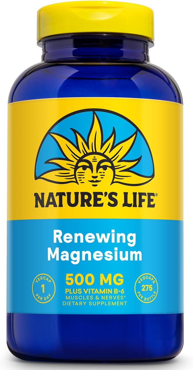Nature’S Life Renewing Magnesium 500 Mg - Magnesium Citrate, Magnesium Malate, Magnesium Oxide Plus Vitamin B-6 - Muscles And Nerves Support - Lab Verified - 275 Servings, 275 Vegcaps