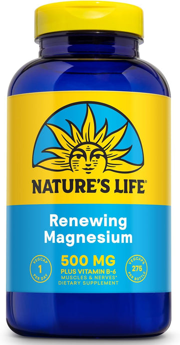 Nature’S Life Renewing Magnesium 500 Mg - Magnesium Citrate, Magnesium Malate, Magnesium Oxide Plus Vitamin B-6 - Muscles And Nerves Support - Lab Verified - 275 Servings, 275 Vegcaps
