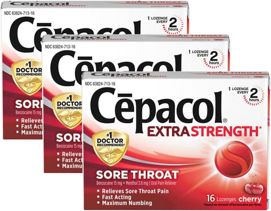 Cepacol Extra Strength Sore Throat, 16 Lozenge, 3-Pack, Cherry