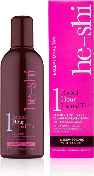 He-Shi Rapid 1 Hour Liquid Tan - Instant Self Tan - 1 Hour Express Fake Tan Lotion - Quick Dry Formula, Natural Ingredients - Vegan & Cruelty Free - Self Tan Lotion For Body & Face (150Ml)