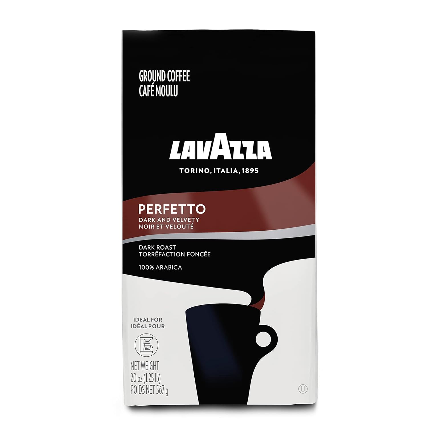 Lavazza Perfetto Ground Coffee Blend, Dark Roast, 20 Ounce, Value Pack, Caramel Flavor With Dark And Velvety Texture, 100% Arabica