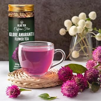 Blue Tea - Globe Amaranth Flower Tea Loose Leaf - 1.40 Oz (Pack Of 2) | Super Anti-Oxidant | Herbal Tea - Pure And Dried | Caffeine Free - Gmo - Free - Non-Bitter | Pet Jar Packaging