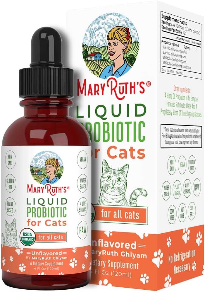 Maryruth Organics Cat Probiotic | Usda Organic Probiotic For Cats | Cat Probiotic For Digestive Support | Supplement For Gut Health & Beneficial Bacteria | Vegan | Non-Gmo | Gluten Free | 4 Fl Oz