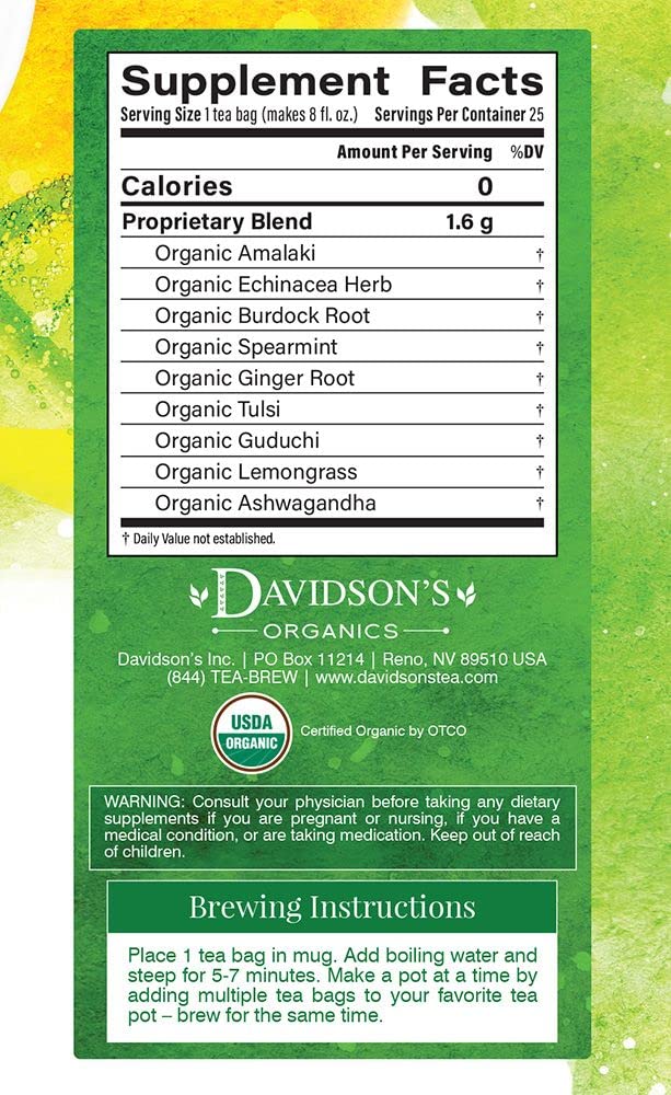 Davidson'S Organics, Ayurvedic Infusions, Immunity, 25-Count Tea Bags, Pack Of 6