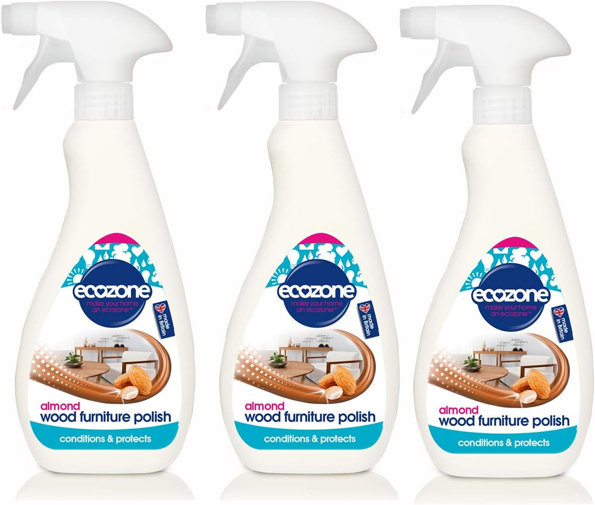 Ecozone Almond Wood Furniture Polish. Pack Of 3