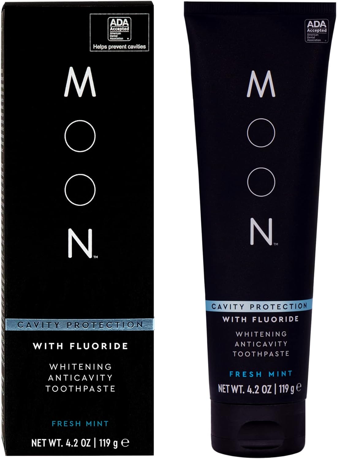 MOON Stain Removal Whitening Toothpaste, Fluoride, Cavity Protection, Fresh Mint Flavor for Fresh Breath, for Adults 4.2 oz