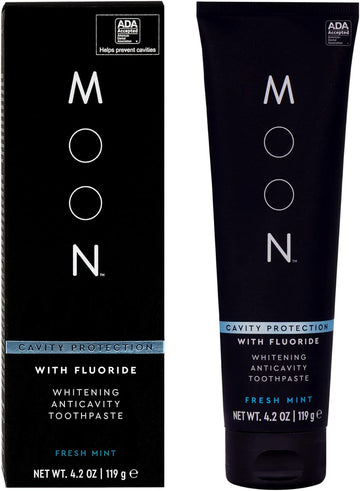 MOON Stain Removal Whitening Toothpaste, Fluoride, Cavity Protection, Fresh Mint Flavor for Fresh Breath, for Adults 4.2 oz