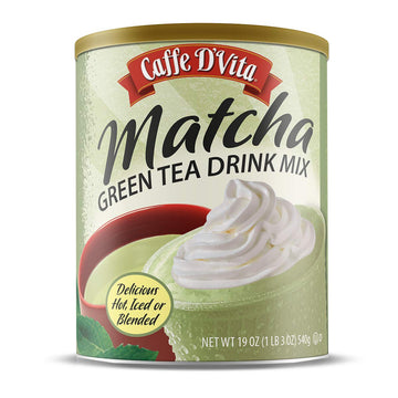 Caffe D’Vita Matcha Green Tea Drink Mix - Japanese Matcha Green Tea Powder, Gluten Free, Low Fat, No Cholesterol, No Hydrogenated Oils, No Trans Fat, Kosher-Dairy, Green Matcha Tea Powder - 19 Oz Can