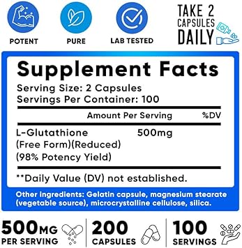 We Like Vitamins Glutathione 500Mg Per Serving | Manufactured In Usa | 200 Glutathione Capsules | Highly Bioavailable Reduced Glutathione Supplement | Organic L-Glutathione Supplement For Antioxidant