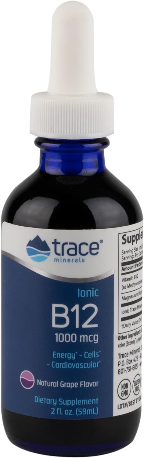 Trace Minerals | Liquid Ionic Vitamin B12 1000 Mcg | Dietary Supplement Powerd By Concentrace Full Spectrum Ionic Minerals | 2 Fl Oz, 59 Servings