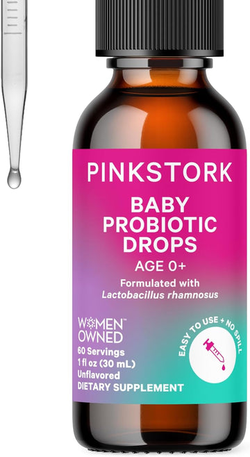 Pink Stork Baby Probiotic Drops, Newborn, Infant & Toddler Probiotics to Help Aid Digestion and Constipation Support, Newborn Essentials - 1 fl oz, 2 Month Supply