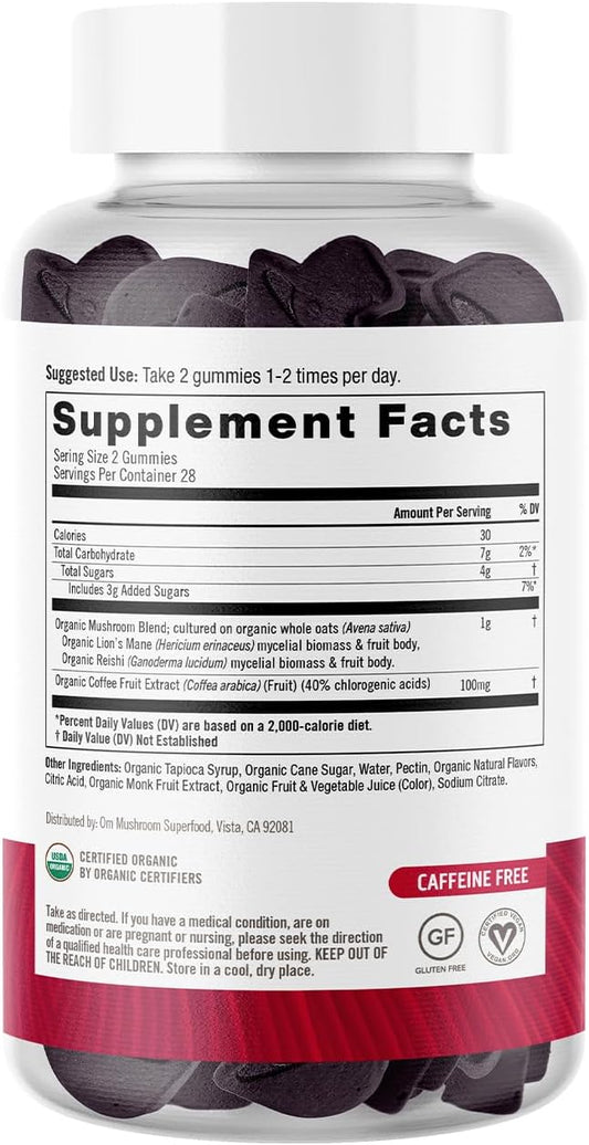 Om Mushroom Superfood - Brain Fuel+ Gummies- Memory & Focus Support With Lion'S Mane & Reishi - Raspberry Gummy Supplements, 28 Servings