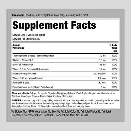 Piping Rock Vitamin B Complex | 360 Tablets | Vegetarian, Non-GMO, Gluten Free Supplement