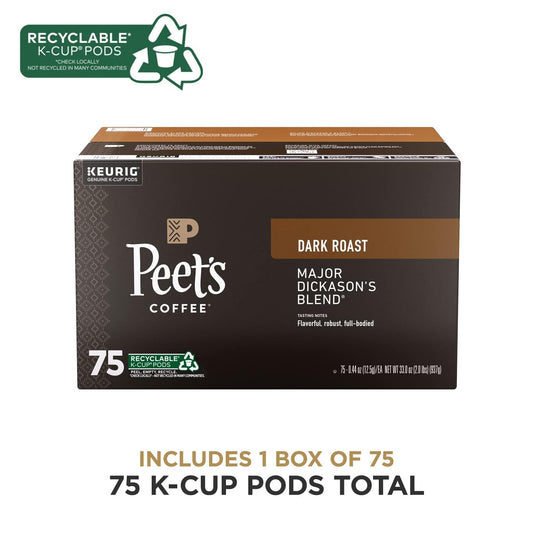 Bundle Of Peet'S Coffee, Dark Roast Decaffeinated K-Cup Pods For Keurig Brewers - Decaf House Blend, 60 Count + Dark Roast K-Cup Pods For Keurig Brewers - Major Dickason'S Blend 75 Count