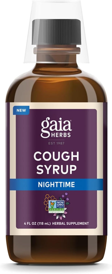 Gaia Herbs Cough Syrup Nighttime - Soothes Occasional Dry Coughs - With Honey, Ivy Leaf, Black Elderberry - Melatonin-Free - 4 Fl Oz