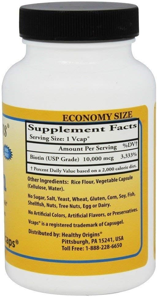 Healthy Origins Ultra-Potency Biotin (B7), 10,000 mcg - Supports Skin, Hair & Nails - High-Grade Vitamin B7 - Non-GMO, Gluten-Free Biotin for Vegans - 150 Veggie Capsules