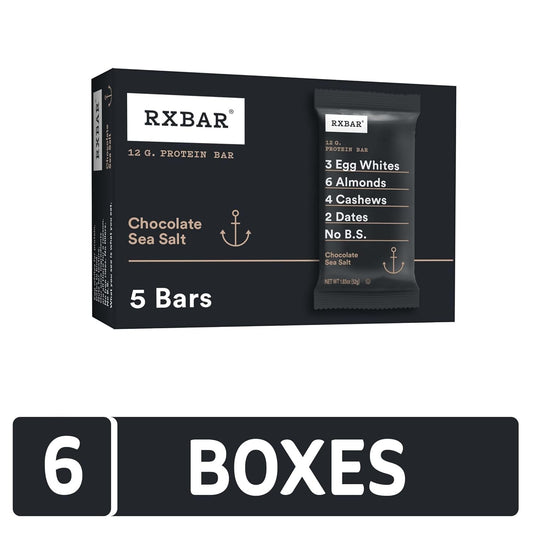 Rxbar Protein Bars, 12G Protein, Gluten Free Snacks, Chocolate Sea Salt (6 Boxes, 30 Bars)