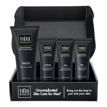 Tiege Hanley Mens Skin Care Set, Essential Skin Care Routine For Men (System Level 1) - Face Wash Kit For Fines Lines & Wrinkles - Men'S Skincare Set Includes Face Wash, Facial Scrub, & Moisturizer