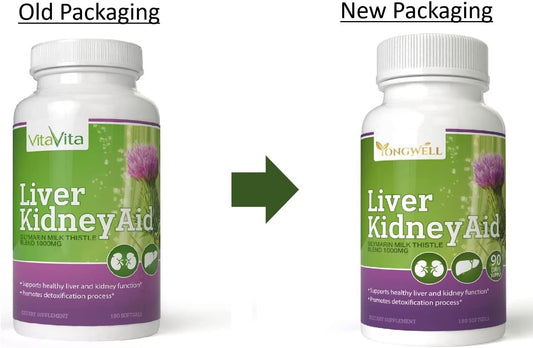 Liver Kidney Aid, Herbal Based Ingredients Supports Liver And Kidney Health, 90 Days Supply (180 Softgels)