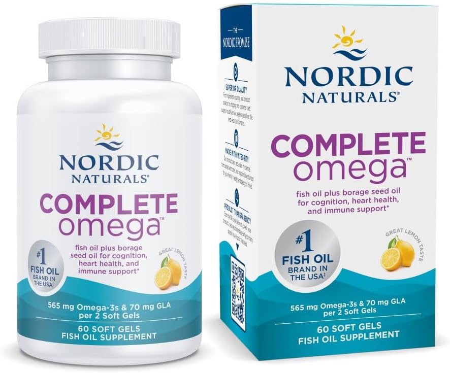 Nordic Naturals Complete Omega, Lemon Flavor - 60 Soft Gels - 565 mg Omega-3 - EPA & DHA with Added GLA - Healthy Skin & Joints, Cognition, Positive Mood - Non-GMO - 30 Servings