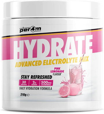 Per4M Hydrate Electrolyte Mix Powder | 500Mg Cocomineral | Replenish Essential Electrolytes | Aiding Muscle Function, Cardiovascular Health, Neurological Support (Pink Lemonade, 210G)