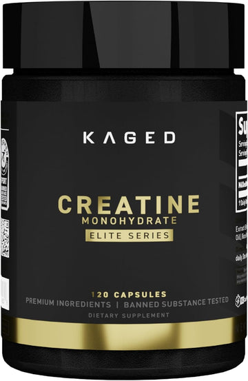 Kaged Creatine Monohydrate Elite Capsules Unflavored Muscle Recovery And Growth Supplement For Men & Women, Vegan, Easily Digestible, Gluten Free, No Sugar Added