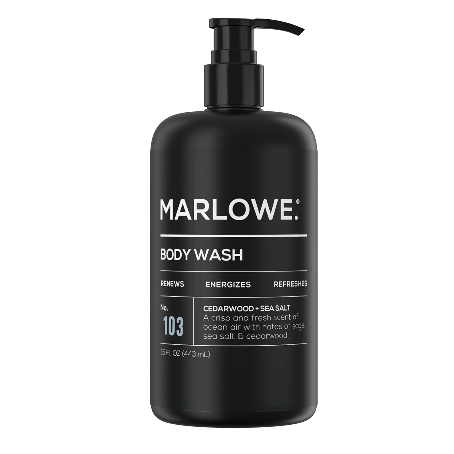 Marlowe. No. 103 Body Wash 16 Oz Pump, Original, Energizing & Refreshing Shower Gel With Willow Bark & Green Tea Extracts, Cleanses, Moisturizes, Smooths & Nourishes, Fresh Pine & Agarwood Scent